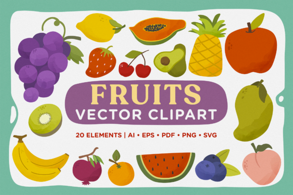 Cute Iconic Fresh Fruits Vector Clipart: A Versatile Creative Asset for Modern Designers
