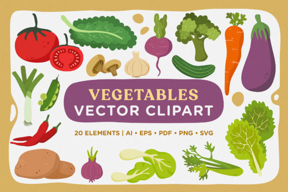 Cute Iconic Fresh Vegetables Vector Clip: Creative Inspiration for Every Project